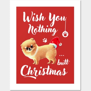 Funny Christmas Dog Fluffy Teacup Pomeranian Puppy with Santa Xmas Posters and Art